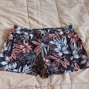 Reel Legends Black and Pink Floral Women's Athletic Shorts